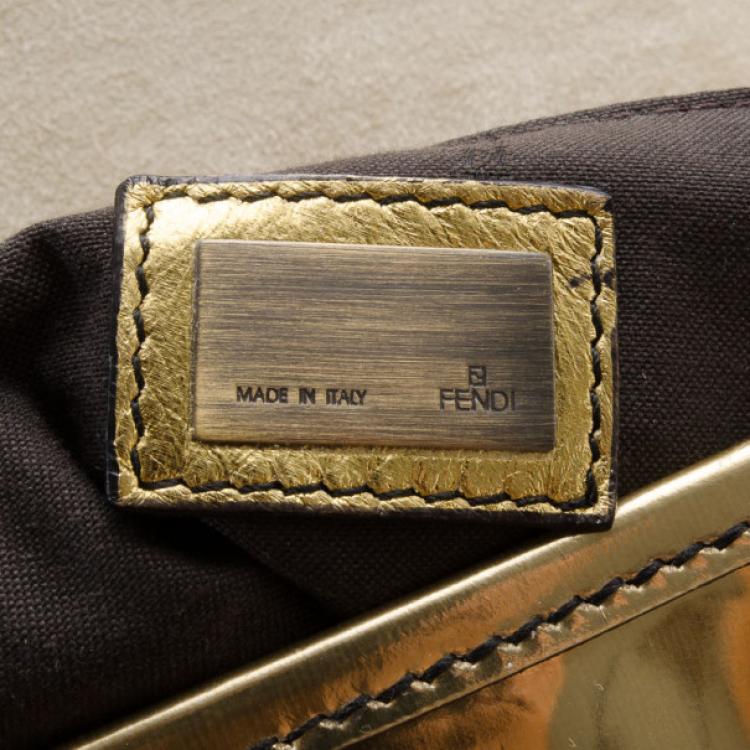 Pre Owned Fendi Metallic Gold Patent 'B' Bag