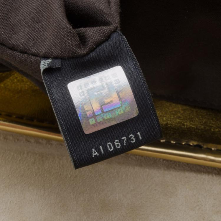 Pre Owned Fendi Metallic Gold Patent 'B' Bag