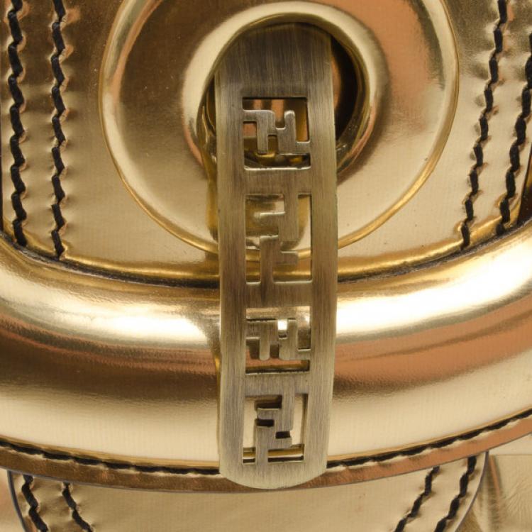 Pre Owned Fendi Metallic Gold Patent 'B' Bag