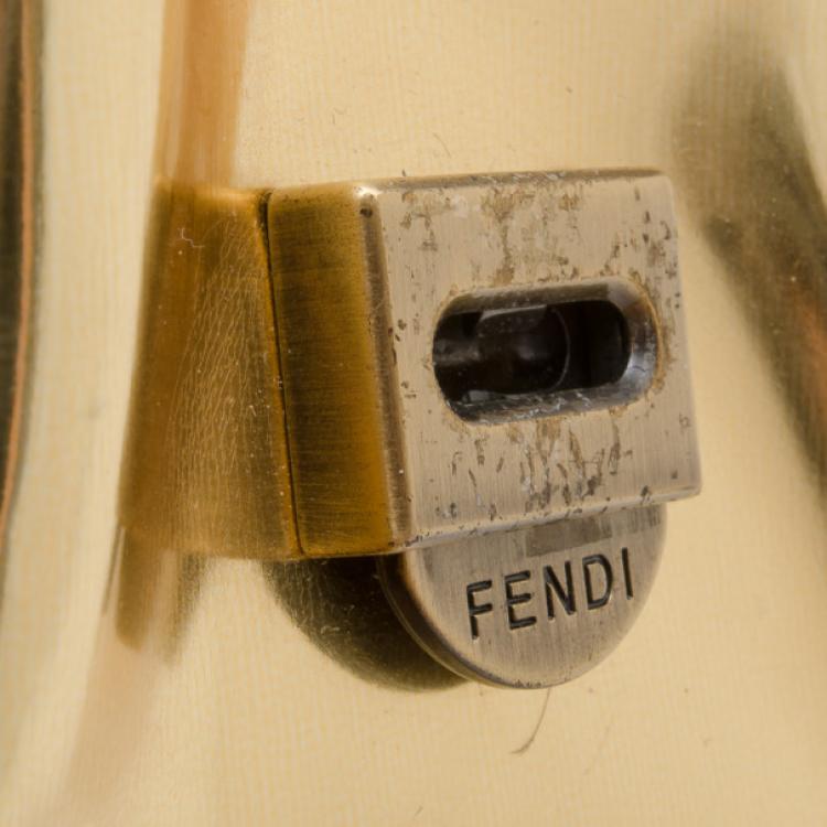 Pre Owned Fendi Metallic Gold Patent 'B' Bag