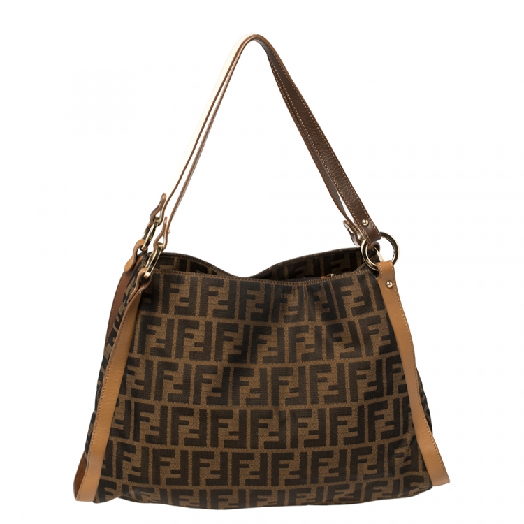 Pre Owned Fendi Tobacco/Tan Zucca Canvas and Leather Chef Tote