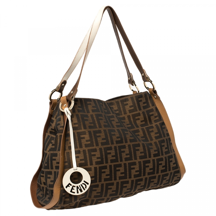 Pre Owned Fendi Tobacco/Tan Zucca Canvas and Leather Chef Tote