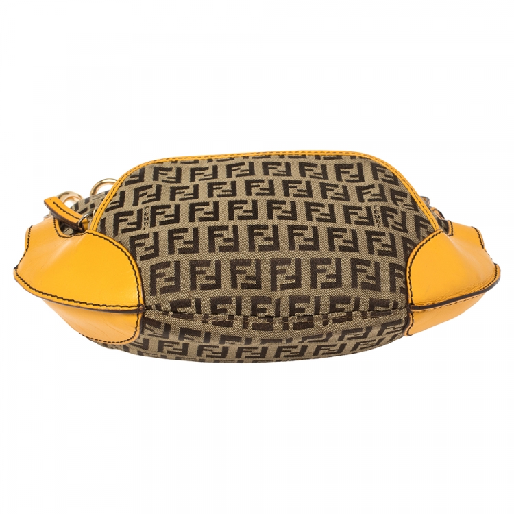 Pre Owned Fendi Beige/Yellow Zucchino Canvas and Leather Pocket Chef Hobo