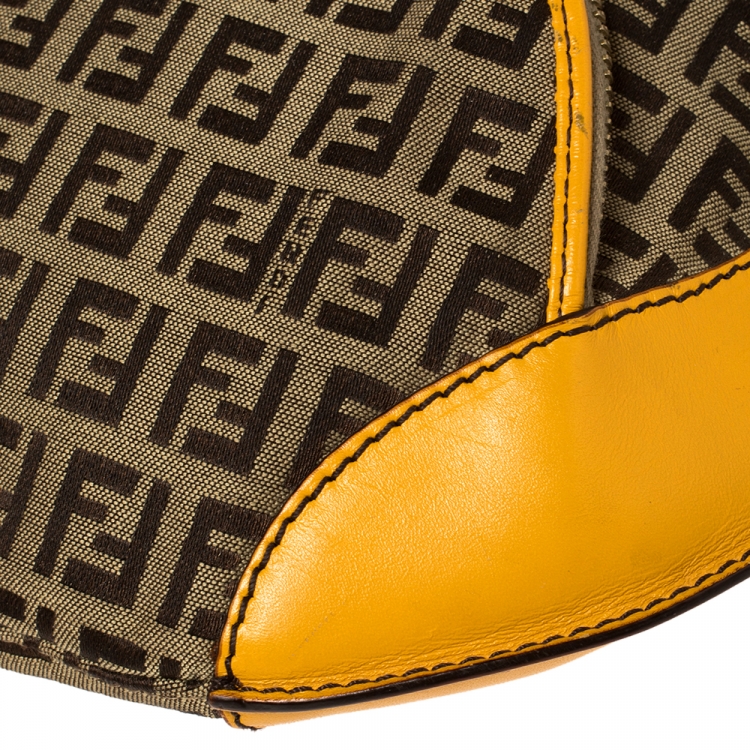 Pre Owned Fendi Beige/Yellow Zucchino Canvas and Leather Pocket Chef Hobo