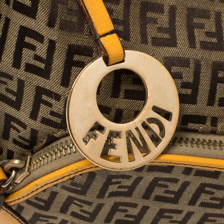 Pre Owned Fendi Beige/Yellow Zucchino Canvas and Leather Pocket Chef Hobo