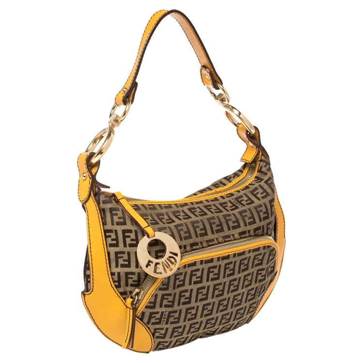 Pre Owned Fendi Beige/Yellow Zucchino Canvas and Leather Pocket Chef Hobo