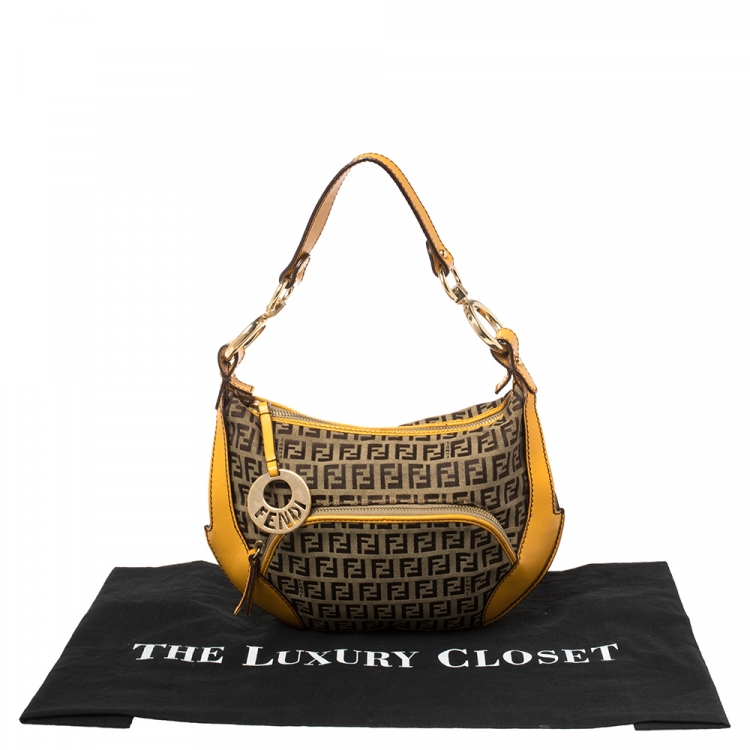 Pre Owned Fendi Beige/Yellow Zucchino Canvas and Leather Pocket Chef Hobo