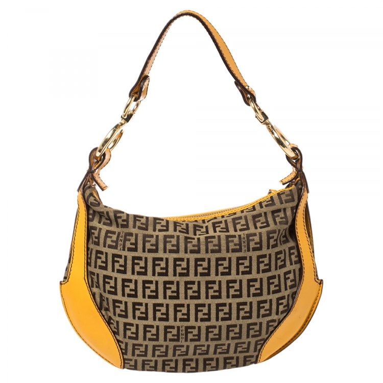 Pre Owned Fendi Beige/Yellow Zucchino Canvas and Leather Pocket Chef Hobo