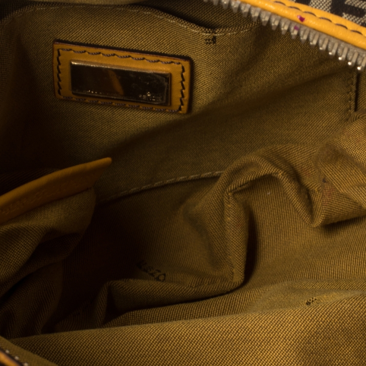 Pre Owned Fendi Beige/Yellow Zucchino Canvas and Leather Pocket Chef Hobo