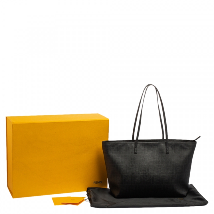 Pre Owned Fendi Black Zucca Coated Canvas Spalmati Roll Shopper Tote