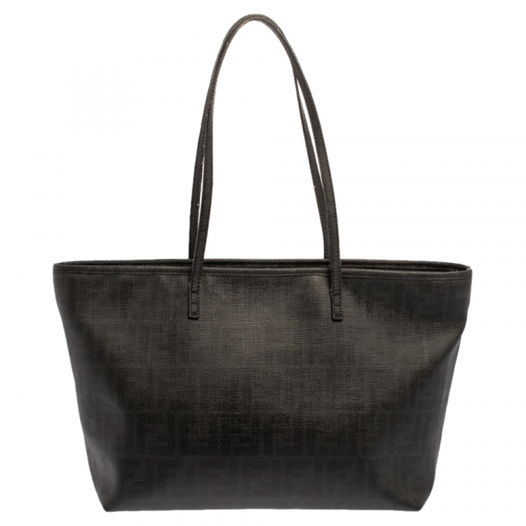 Pre Owned Fendi Black Zucca Coated Canvas Spalmati Roll Shopper Tote