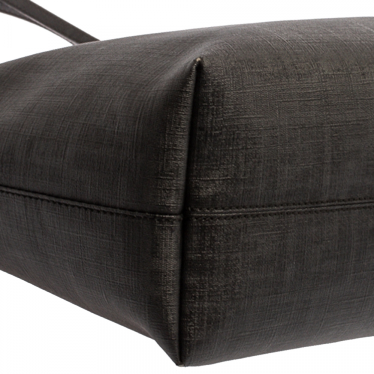 Pre Owned Fendi Black Zucca Coated Canvas Spalmati Roll Shopper Tote