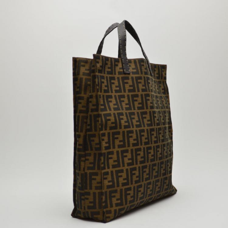 Pre Owned Fendi Zucca Canvas Vertical Shopper Tote