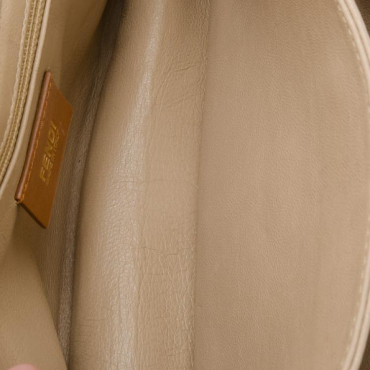 Pre Owned Fendi Tan Dimpled Leather Classic No.1 Flap Shoulder Bag