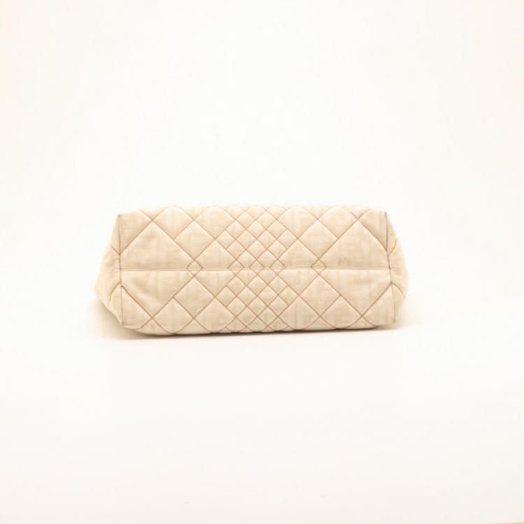 Pre Owned Fendi Beige Quilted Zucca Nylon 'Roll' Large Shopper Tote