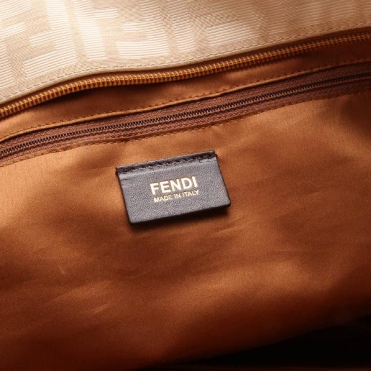 Pre Owned Fendi Beige Quilted Zucca Nylon 'Roll' Large Shopper Tote