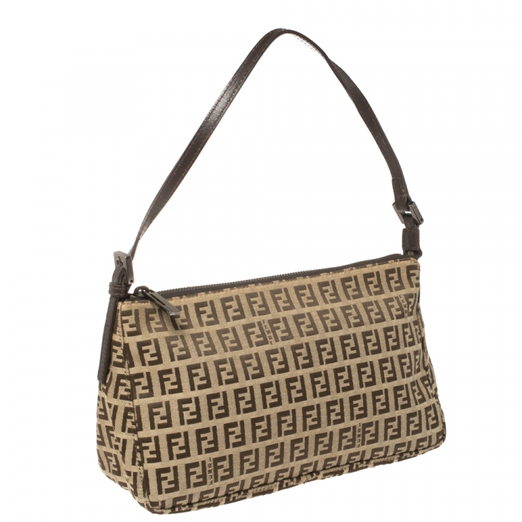 Pre Owned Fendi Beige/Brown Zucchino Canvas and Leather Baguette Bag