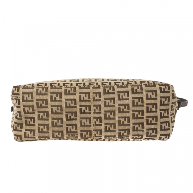Pre Owned Fendi Beige/Brown Zucchino Canvas and Leather Baguette Bag