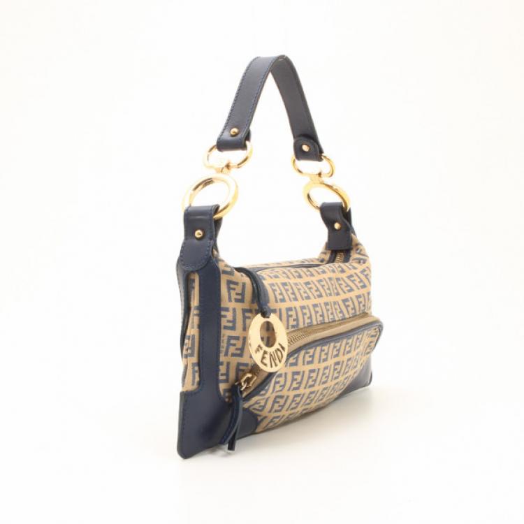 Pre Owned Fendi Navy Leather Zuchino Shoulder Bag  