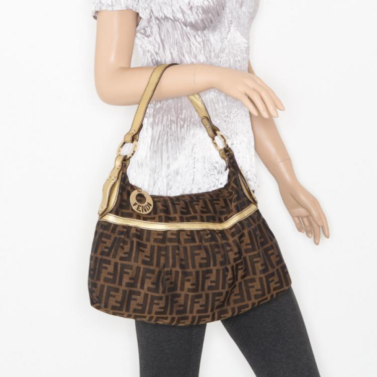 Pre Owned Fendi Zucca Chef Hobo with Metallic Leather Trim
