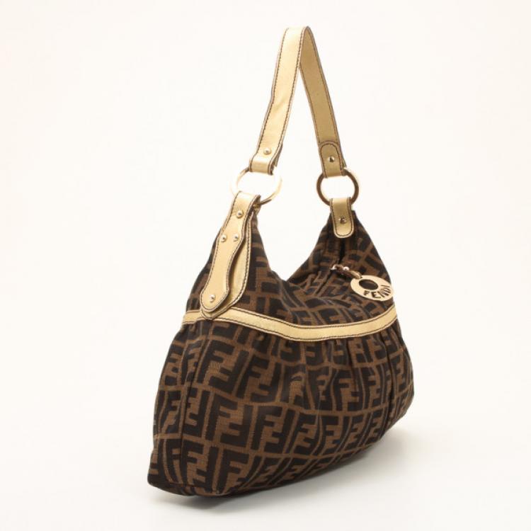 Pre Owned Fendi Zucca Chef Hobo with Metallic Leather Trim
