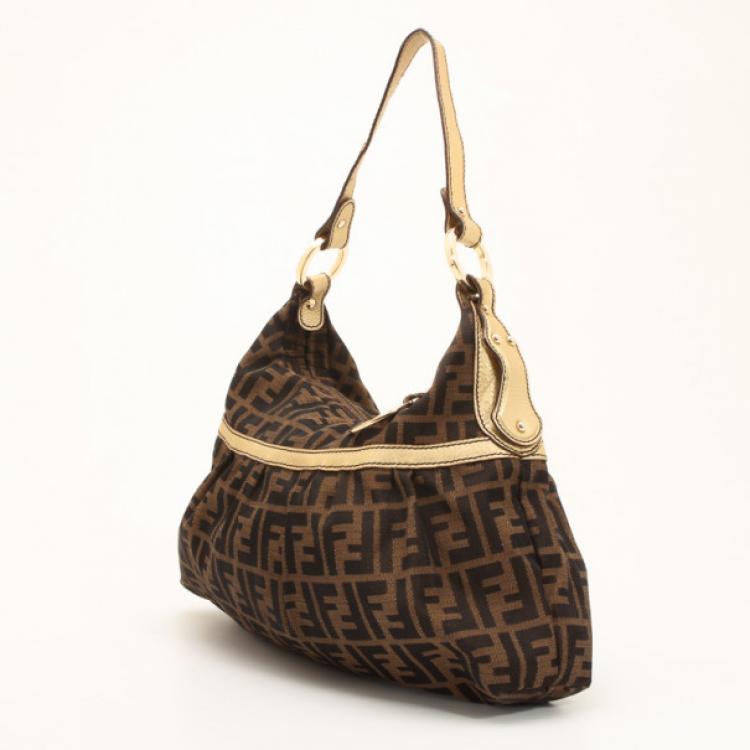 Pre Owned Fendi Zucca Chef Hobo with Metallic Leather Trim