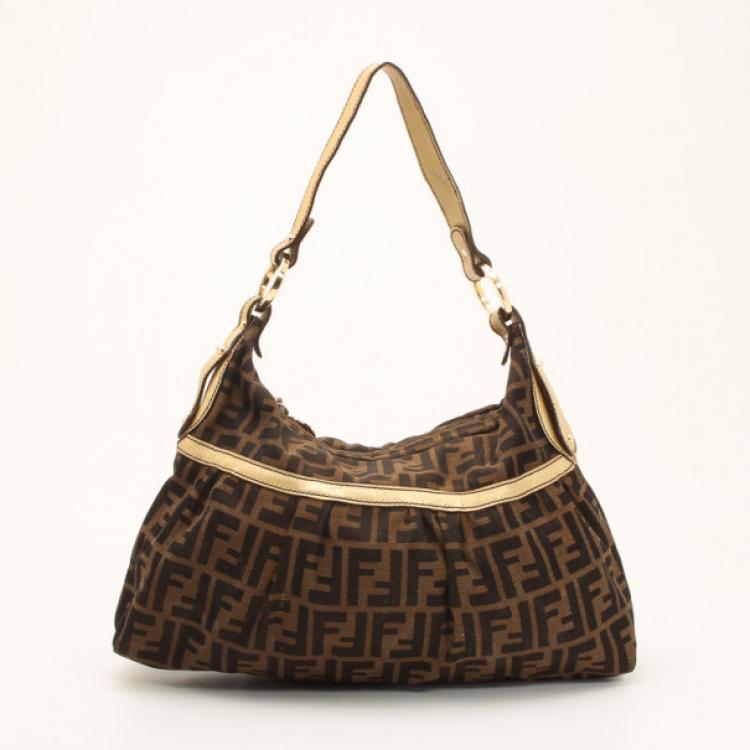 Pre Owned Fendi Zucca Chef Hobo with Metallic Leather Trim