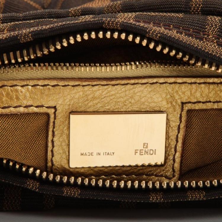 Pre Owned Fendi Zucca Chef Hobo with Metallic Leather Trim