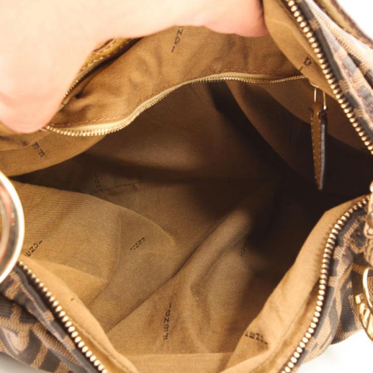 Pre Owned Fendi Zucca Chef Hobo with Metallic Leather Trim
