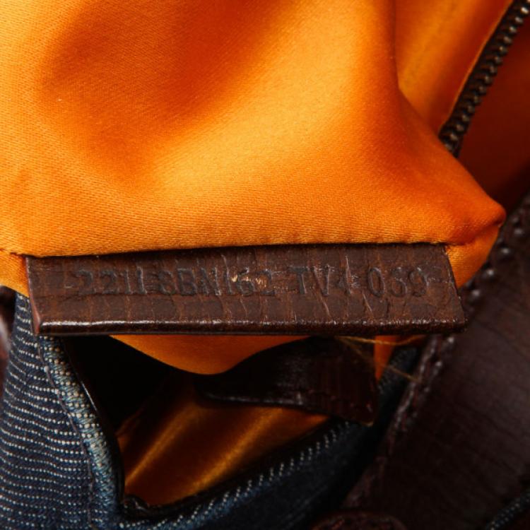 Pre Owned Fendi Denim & Brown Leather Bag Du Jour