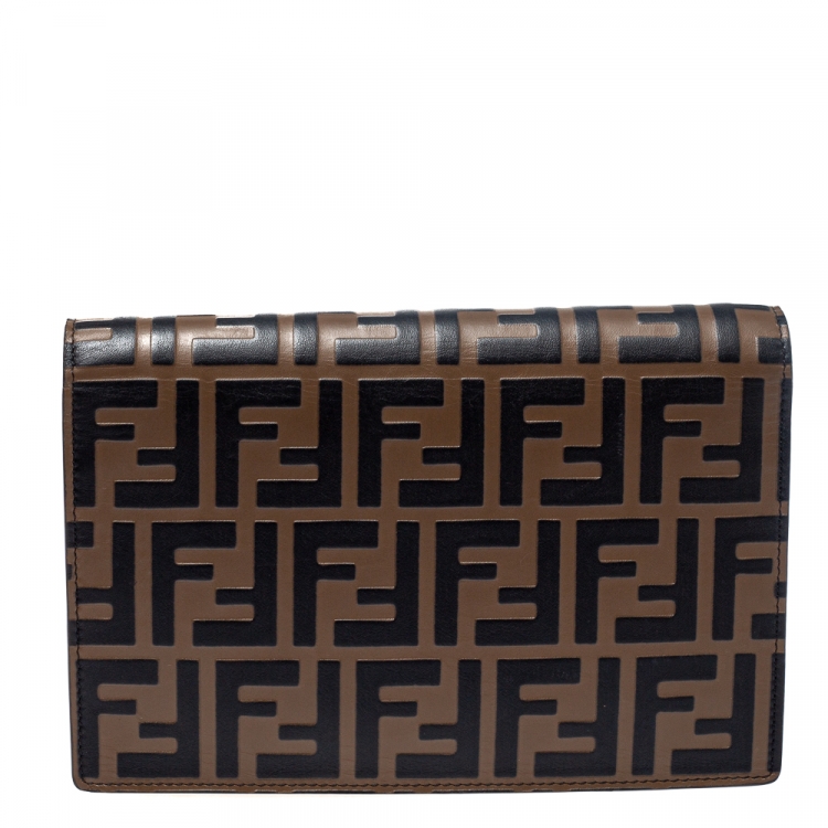 Pre Owned Fendi Multicolor Zucca Leather FF Wallet on Chain