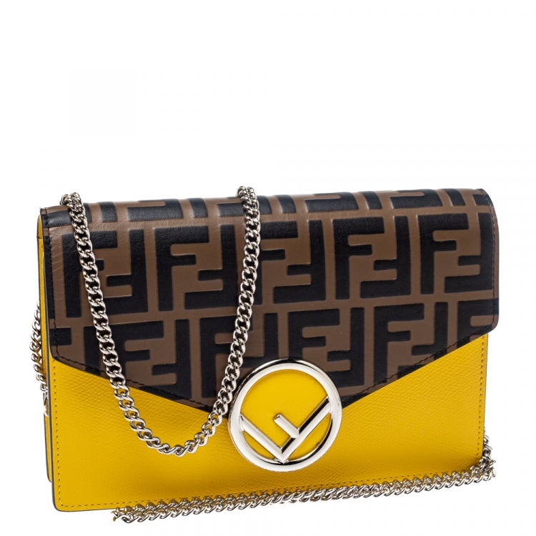 Pre Owned Fendi Multicolor Zucca Leather FF Wallet on Chain