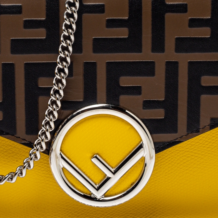 Pre Owned Fendi Multicolor Zucca Leather FF Wallet on Chain