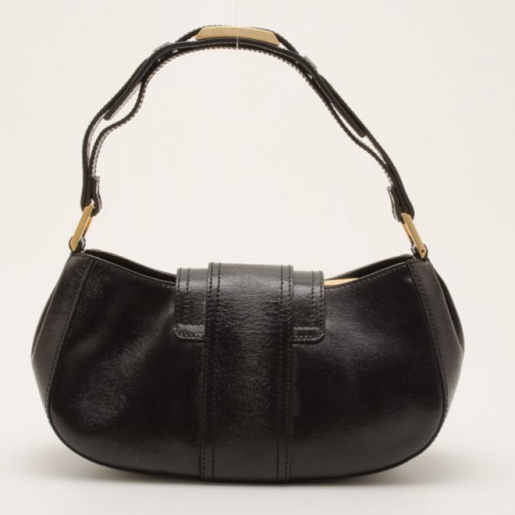 Pre Owned Fendi Black Leather Logo Pochette Bag 