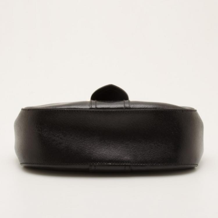 Pre Owned Fendi Black Leather Logo Pochette Bag 