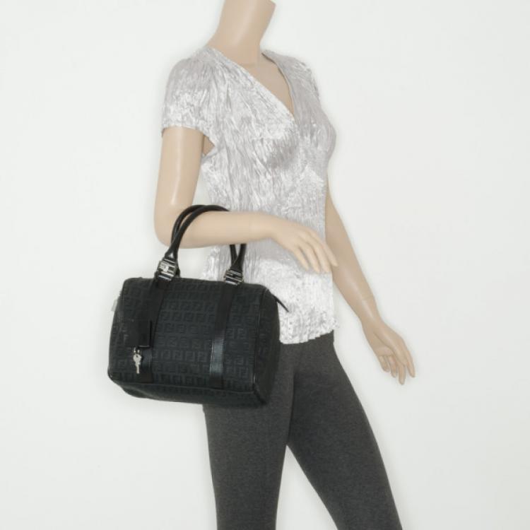 Pre Owned Fendi Black Zucchino Spalmati Boston Satchel