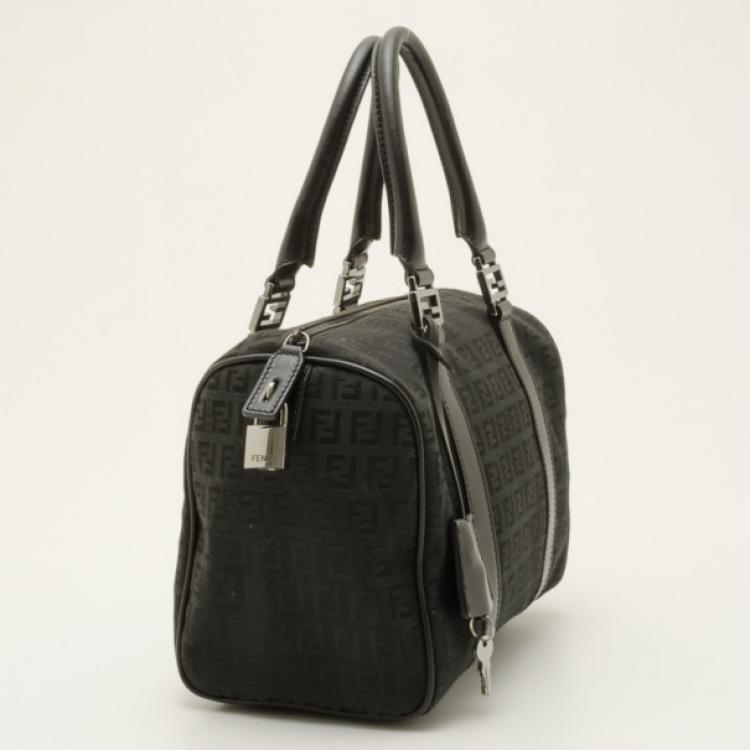 Pre Owned Fendi Black Zucchino Spalmati Boston Satchel