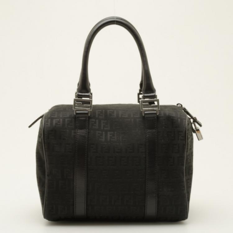 Pre Owned Fendi Black Zucchino Spalmati Boston Satchel