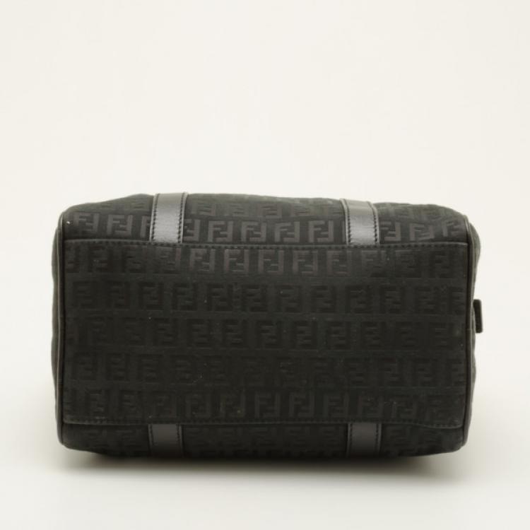 Pre Owned Fendi Black Zucchino Spalmati Boston Satchel