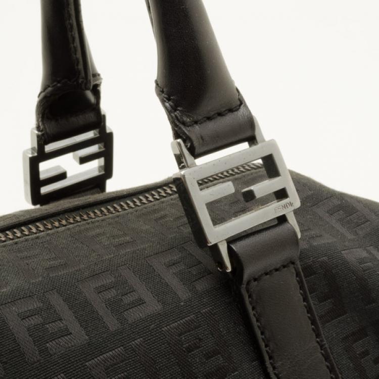 Pre Owned Fendi Black Zucchino Spalmati Boston Satchel