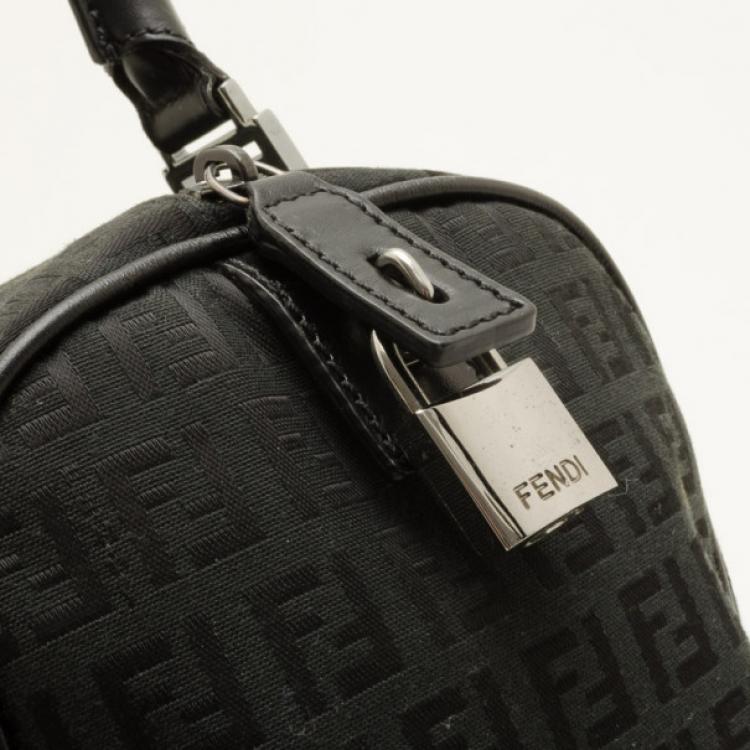 Pre Owned Fendi Black Zucchino Spalmati Boston Satchel