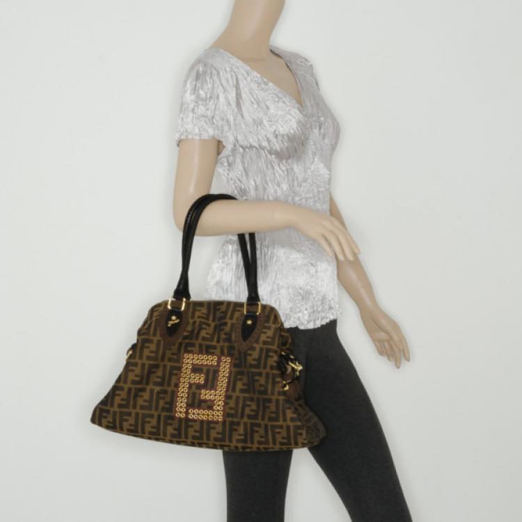 Pre Owned Fendi Studded Zucca Du Jour Handbag