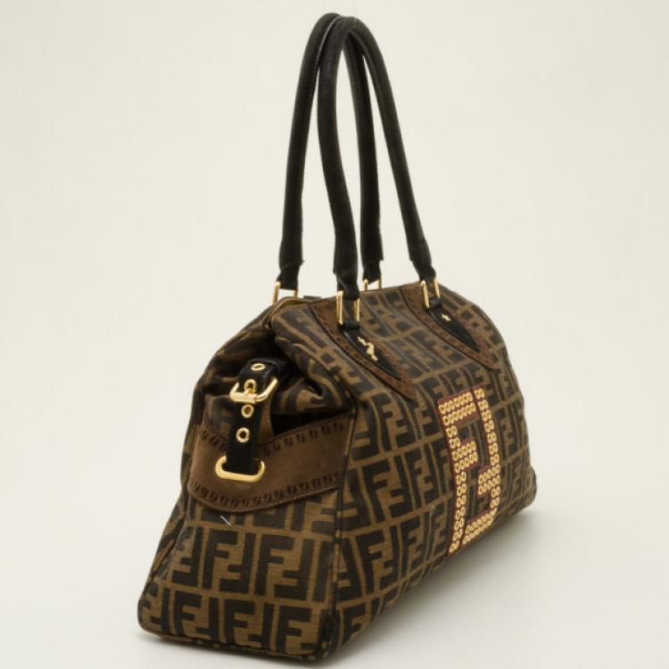Pre Owned Fendi Studded Zucca Du Jour Handbag