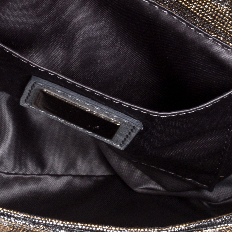 Pre Owned Fendi Silver Shimmery Fabric Mia Pochette Bag 