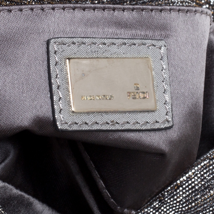 Pre Owned Fendi Silver Shimmery Fabric Mia Pochette Bag 