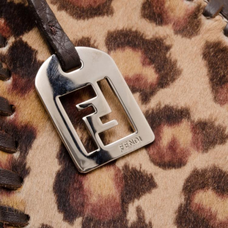 Pre Owned Fendi Pony Hair Leopard 'Devil Trapezio' Satchel