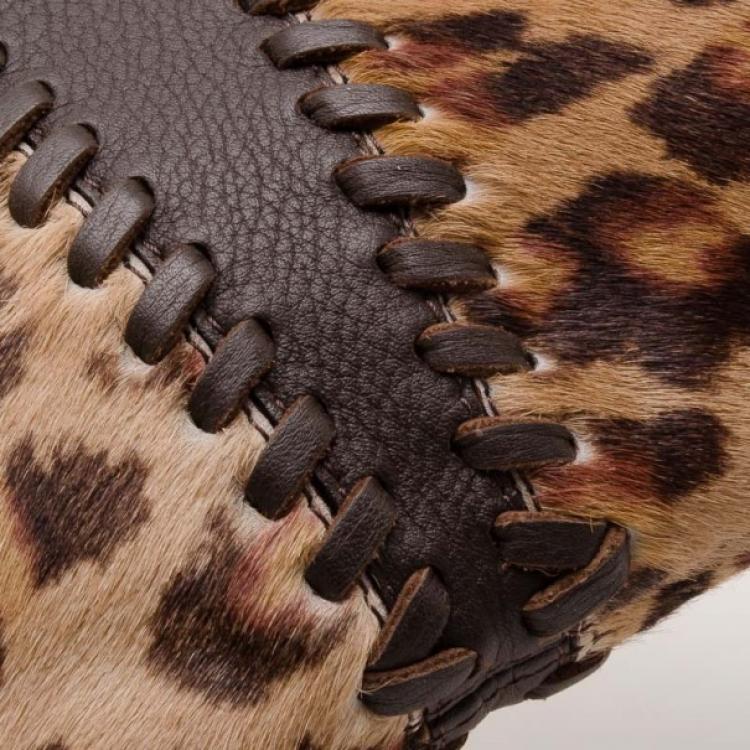 Pre Owned Fendi Pony Hair Leopard 'Devil Trapezio' Satchel