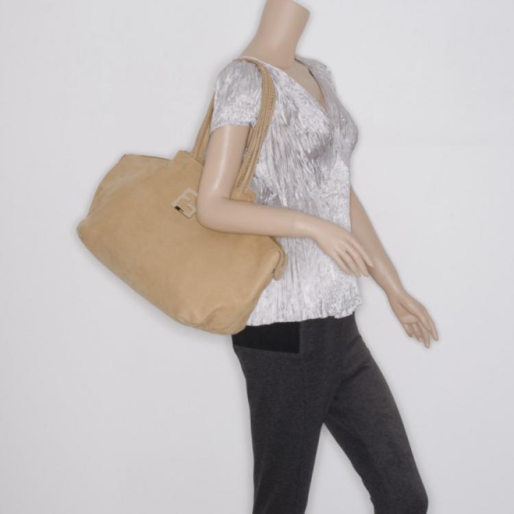 Pre Owned Fendi Tan Leather Logo Tote