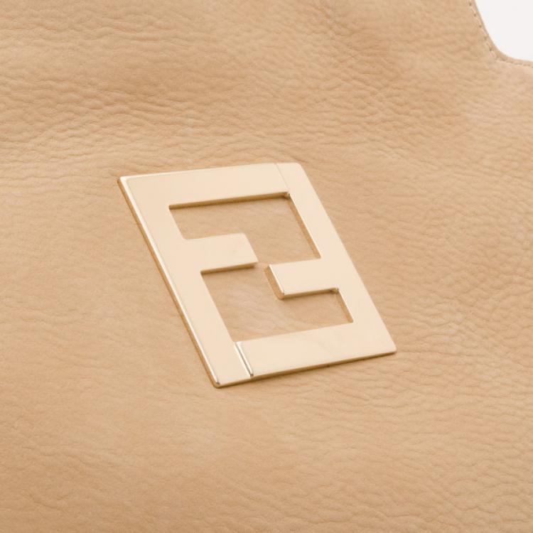 Pre Owned Fendi Tan Leather Logo Tote