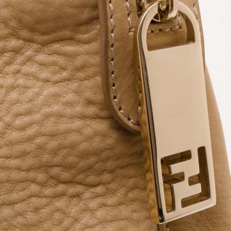 Pre Owned Fendi Tan Leather Logo Tote